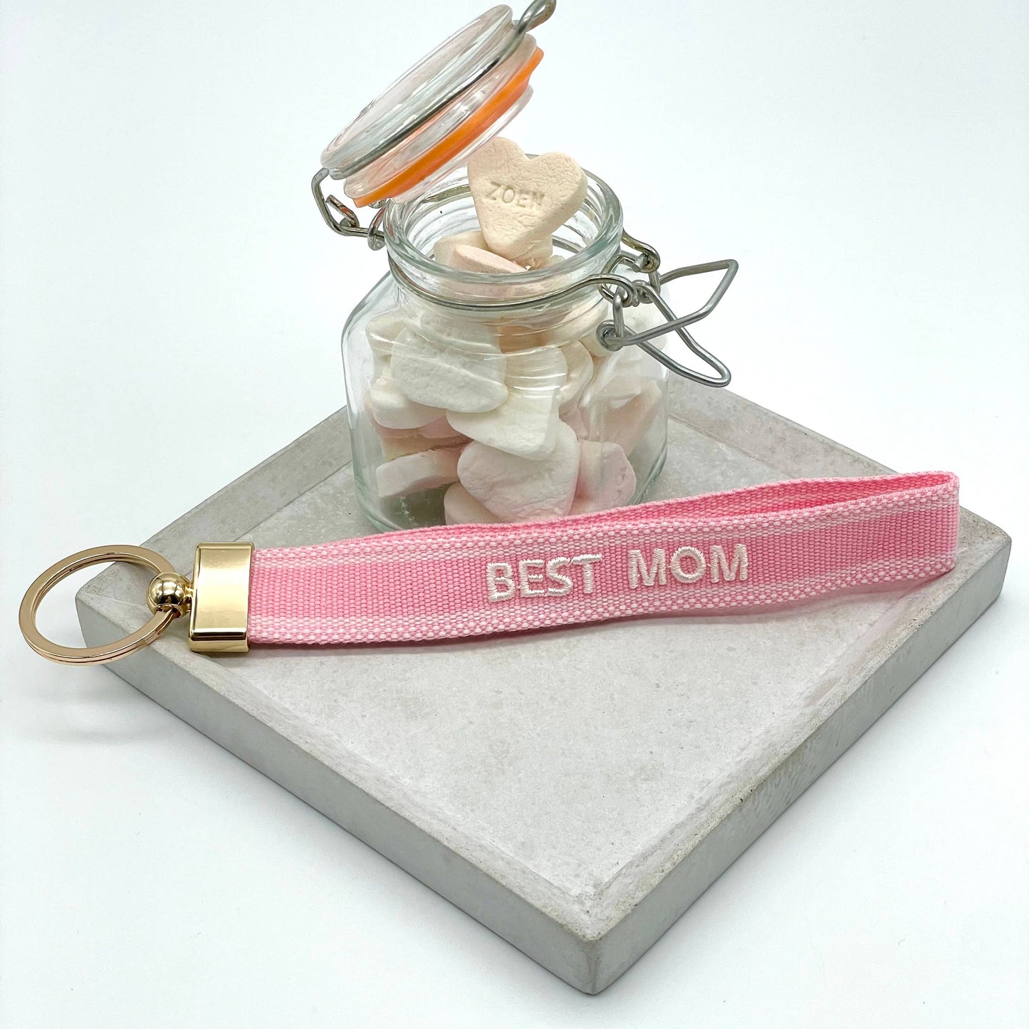 BEST MOM Schlüsselanhänger Keychain gewebt bestickt