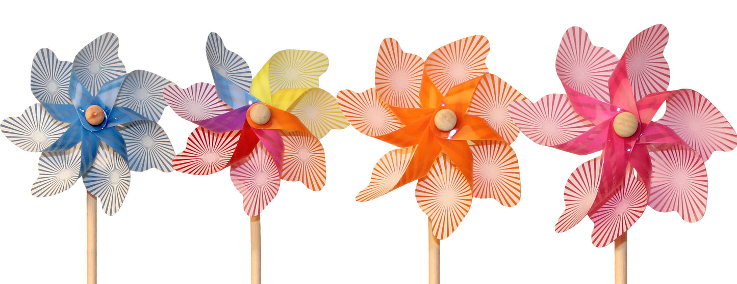 Windmühle, 4er-Set, bunt in Pink, Orange und Blau