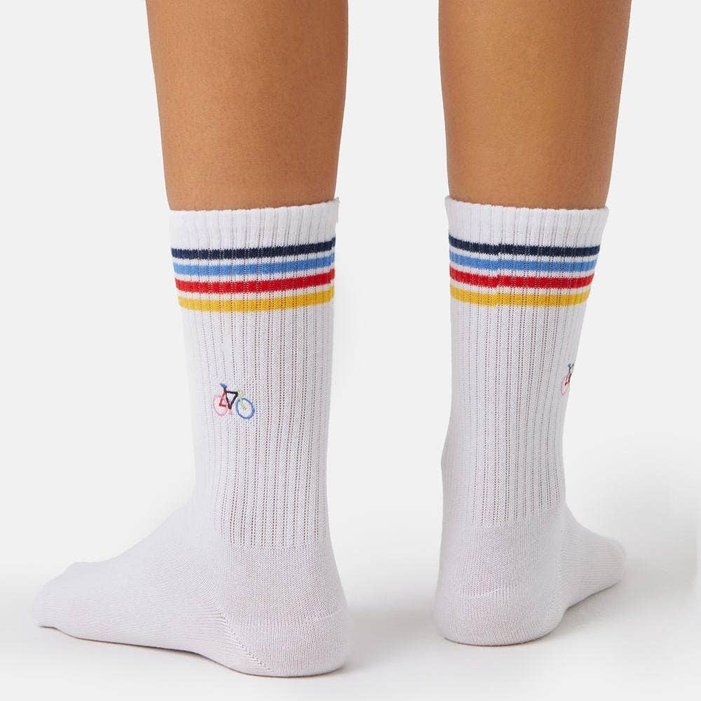Fahrrad Bio Socken Bunt - Weiße Tennissocken mit Radmotiv: 41/46