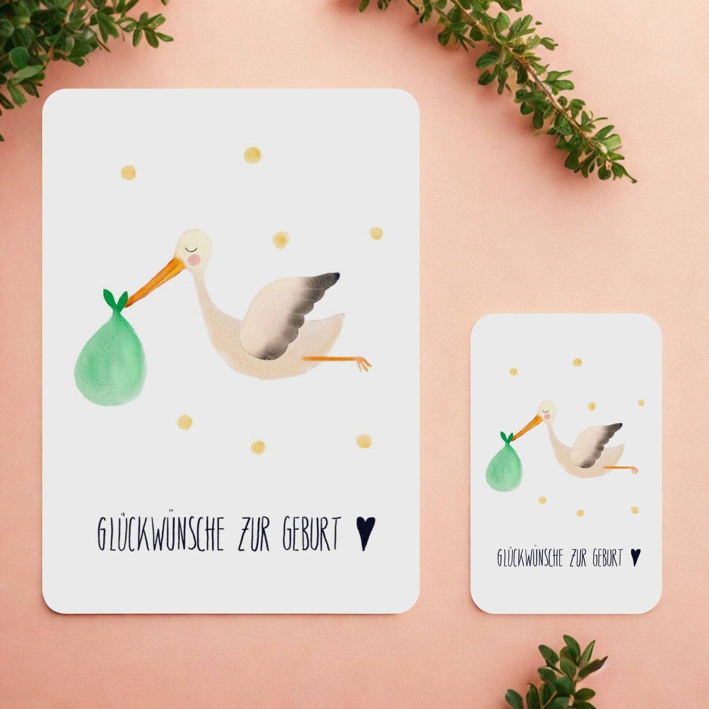Minikarte - Storch Glückwünsche zur Geburt