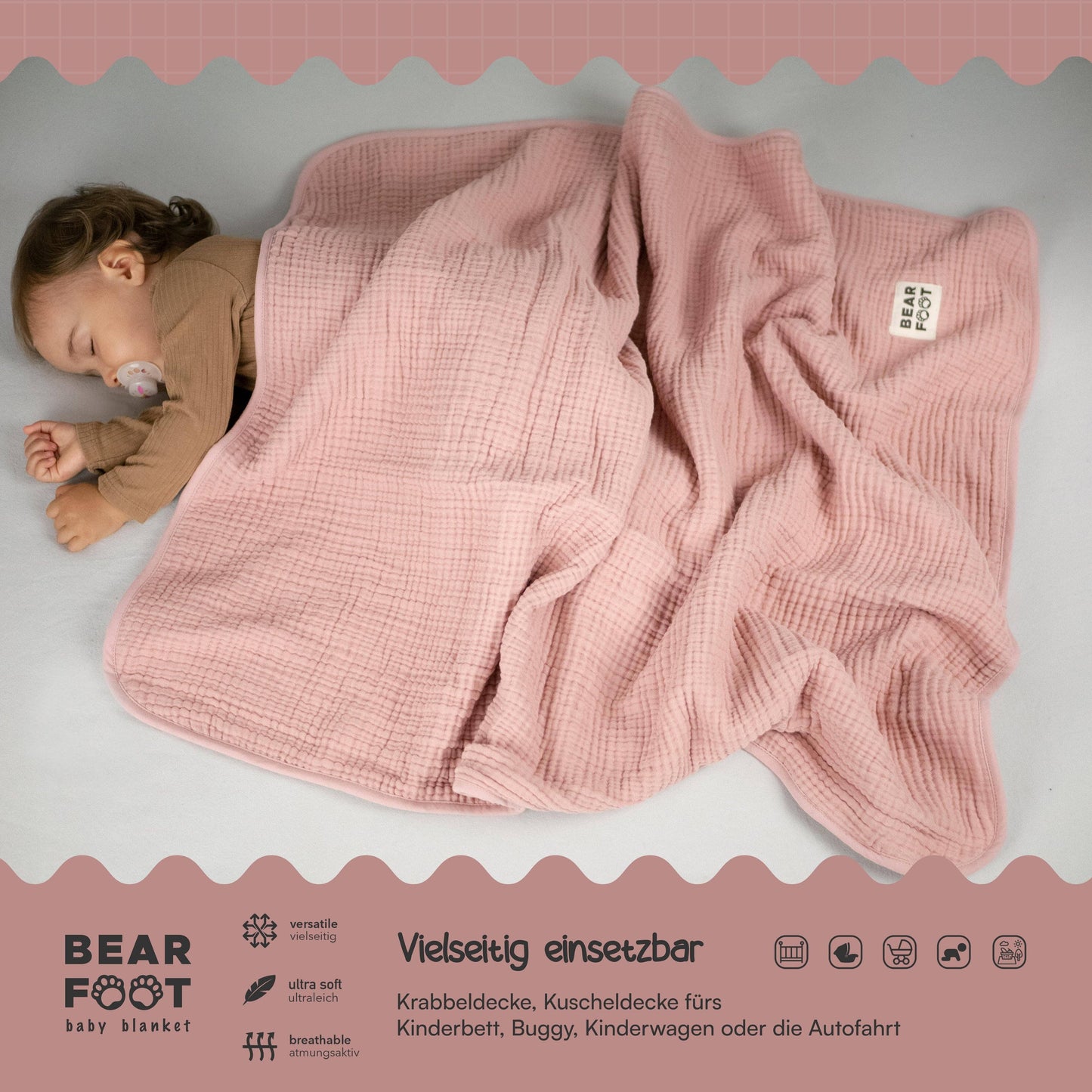 Babydecke Musselin - rosa