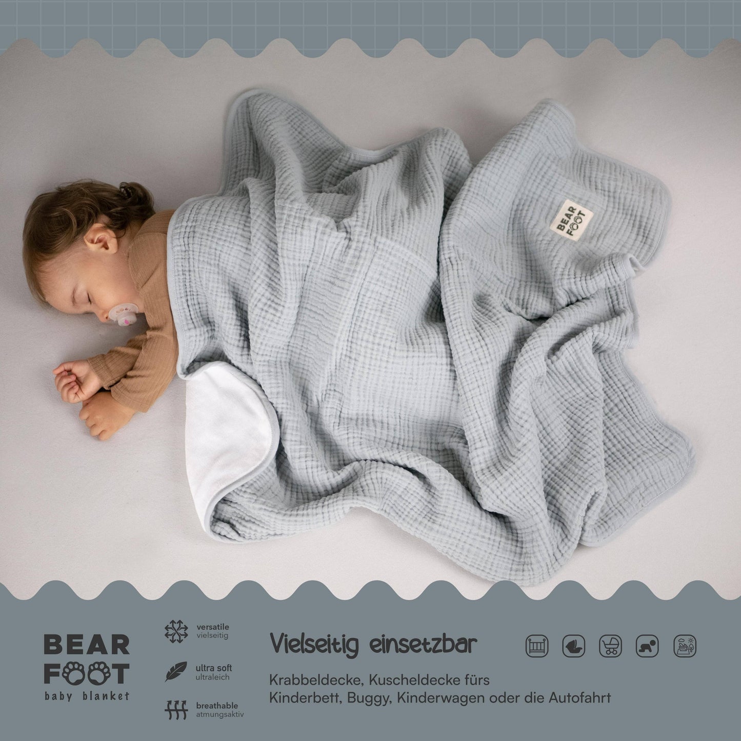 Babydecke Musselin - grau