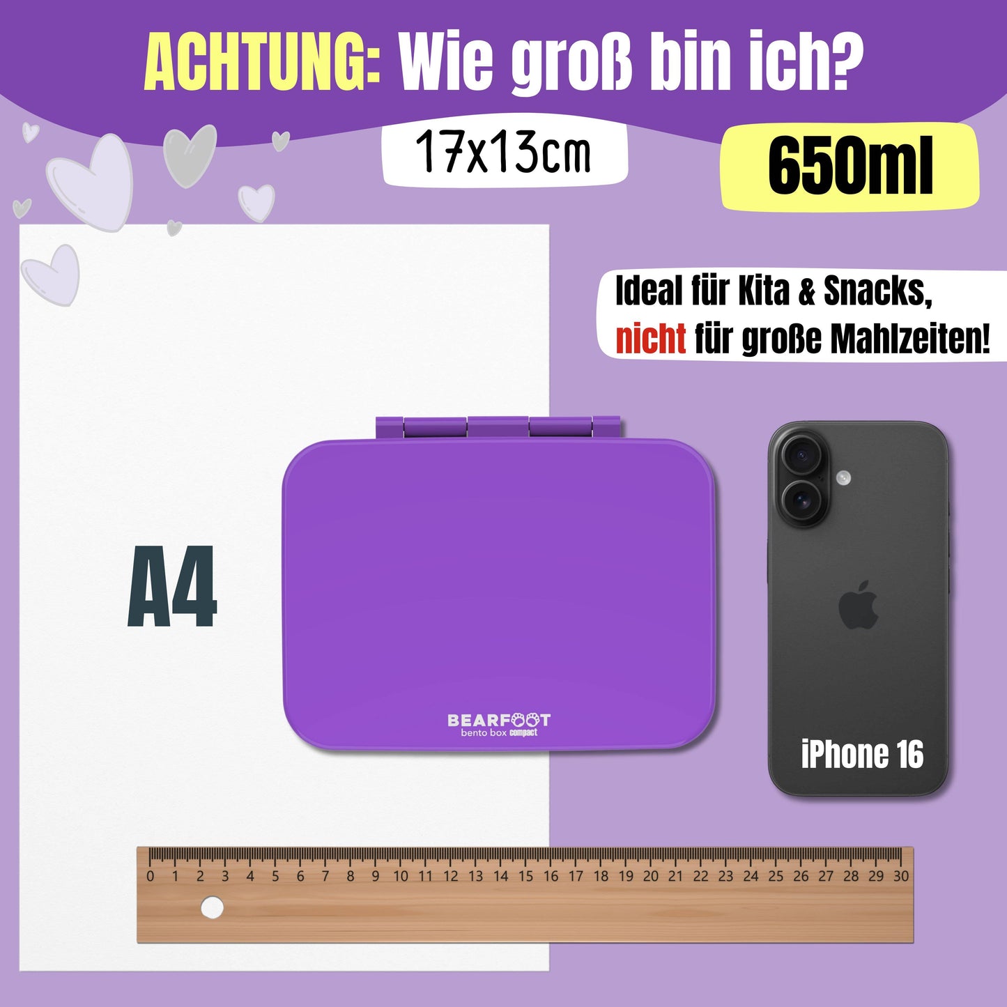 Brotdose mit Fächern, leicht & auslaufsicher - lila: 650ml