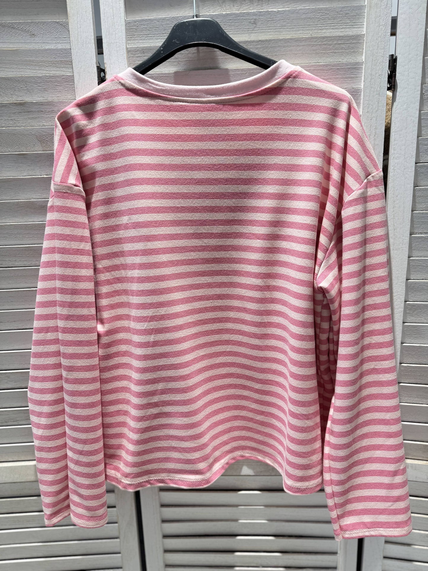 Gestreiftes T-Shirt mit weiten Ärmeln: Rosa / Eine Größe