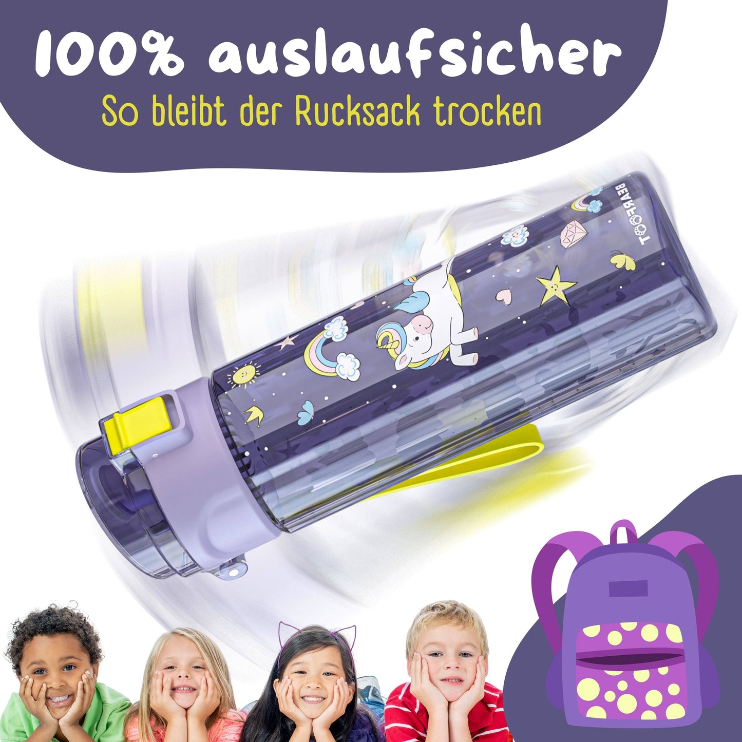 Trinkflasche Kinder, 500ml, leichte Wasserflasche - Einhorn