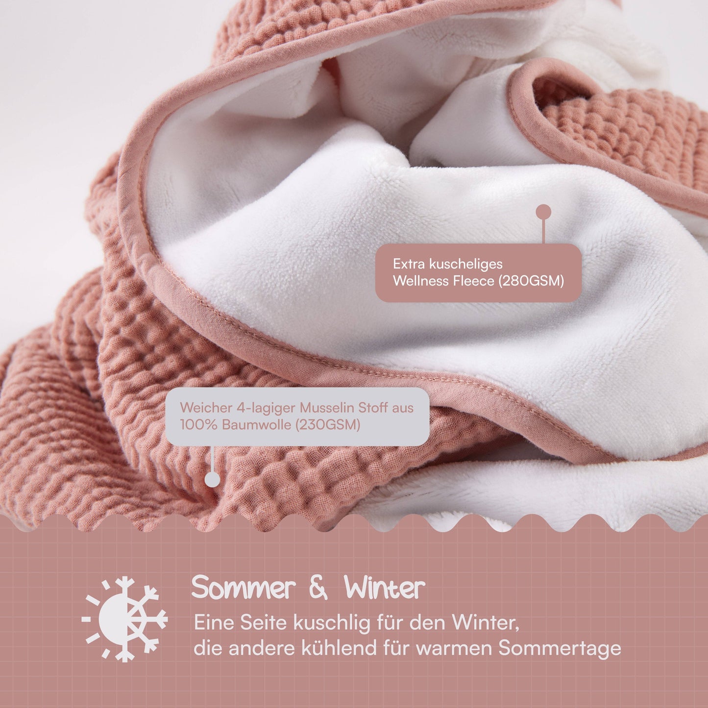 Babydecke Musselin - rosa