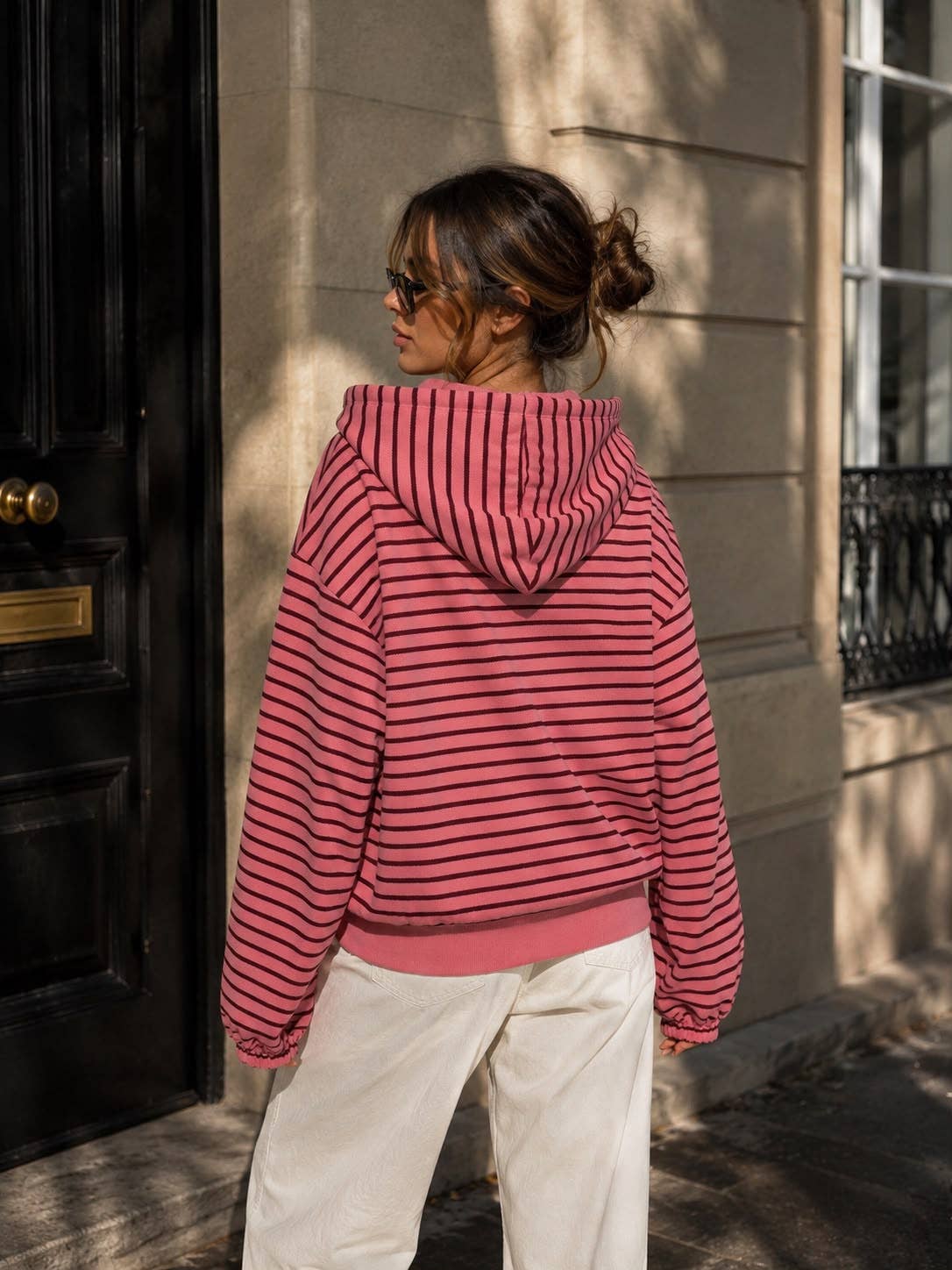 Damen-Kapuzen-Sweatshirt mit Reißverschluss – Streifen & Oversize-Schnitt: Bordeaux / MILILITER