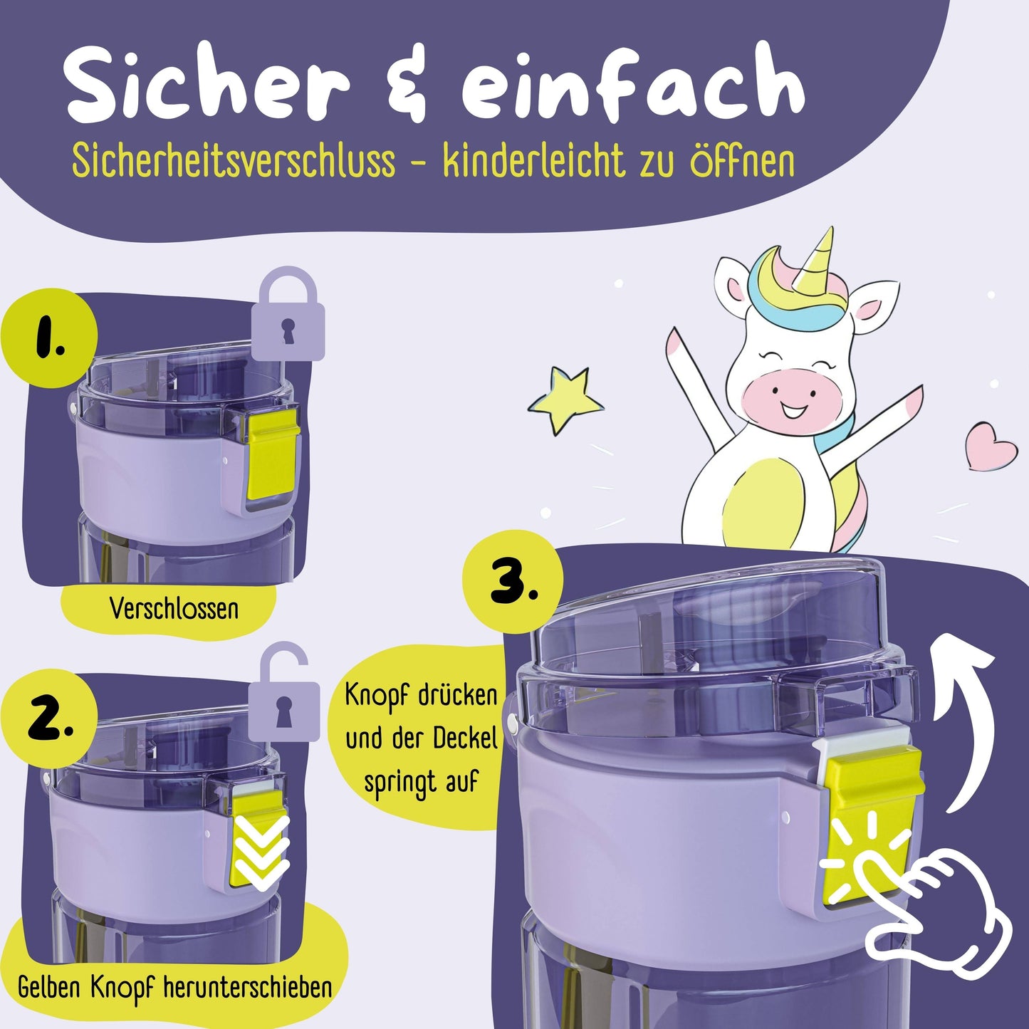 Trinkflasche Kinder, 500ml, leichte Wasserflasche - Einhorn