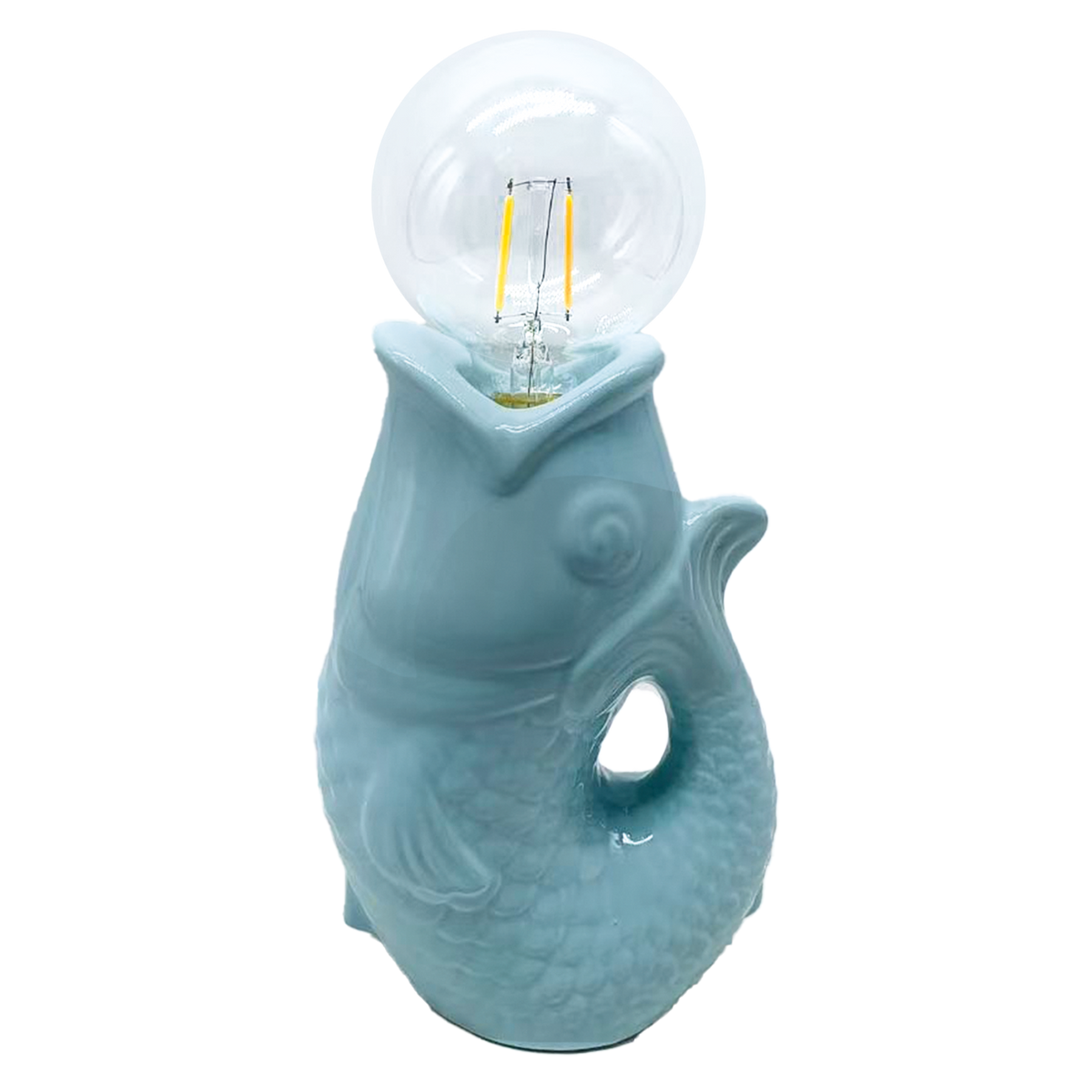 Deko-LED-Fisch, blau, gefrostet, batteriebetrieben, L 13,5 × T 8,2 × H 27 cm
