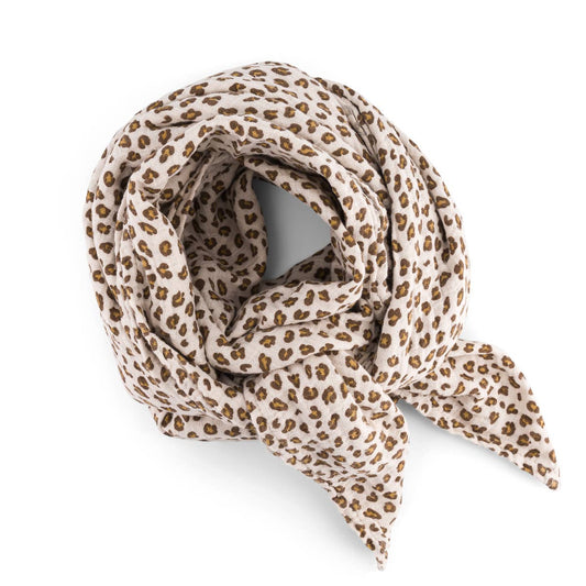 Bianca Mulltuch mit Mini-Leopardenmuster in Greige: MINI-LEOPARD / M 70x70