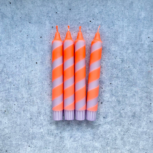 Dip Dye Kerzen Swirl | Flieder-neonorange | 4er VE 
