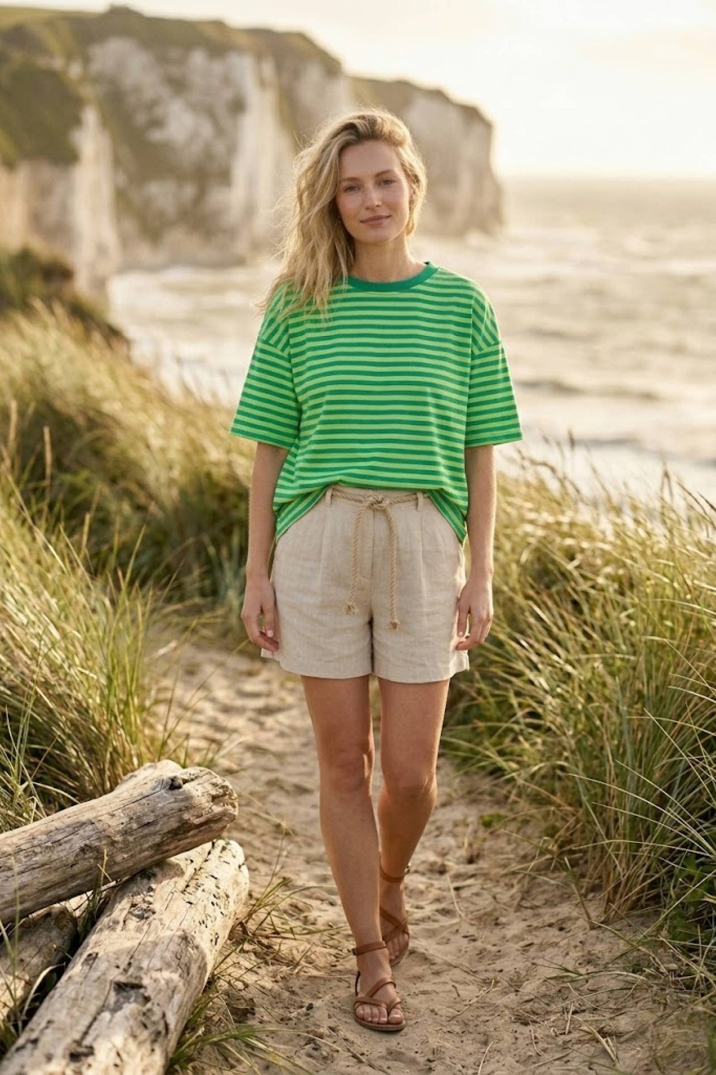 Gestreiftes Damen-T-Shirt: Grün / SIE