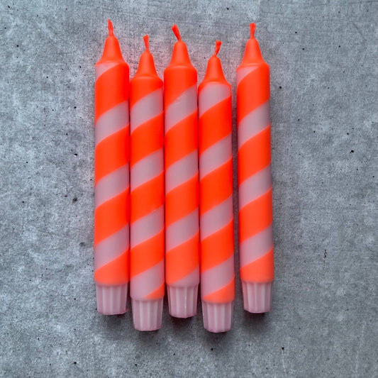 Dip Dye Kerzen | Swirl neonorange-rosa | 4er Set 