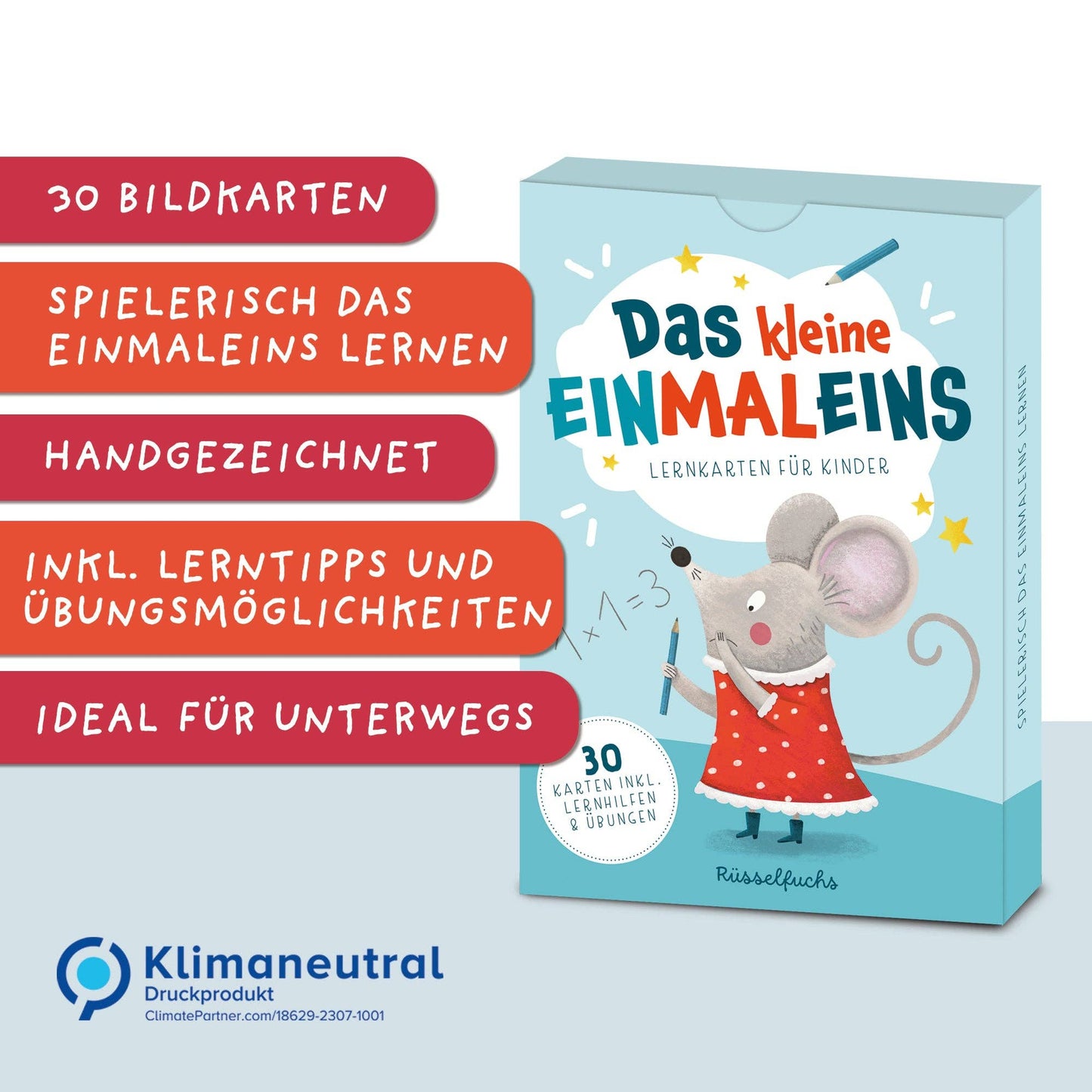 Einmaleinskarten mit Zahlenreihen 1-10 inkl. Lerntipps & Übungen "Das kleine Einmaleins"