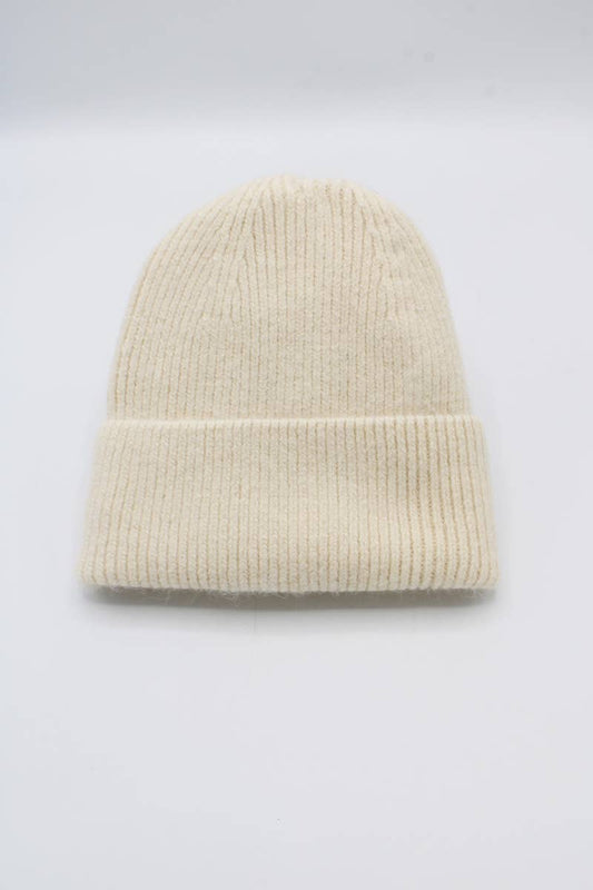 Klassische einfarbige Mütze mit Angora-Futter: Beige