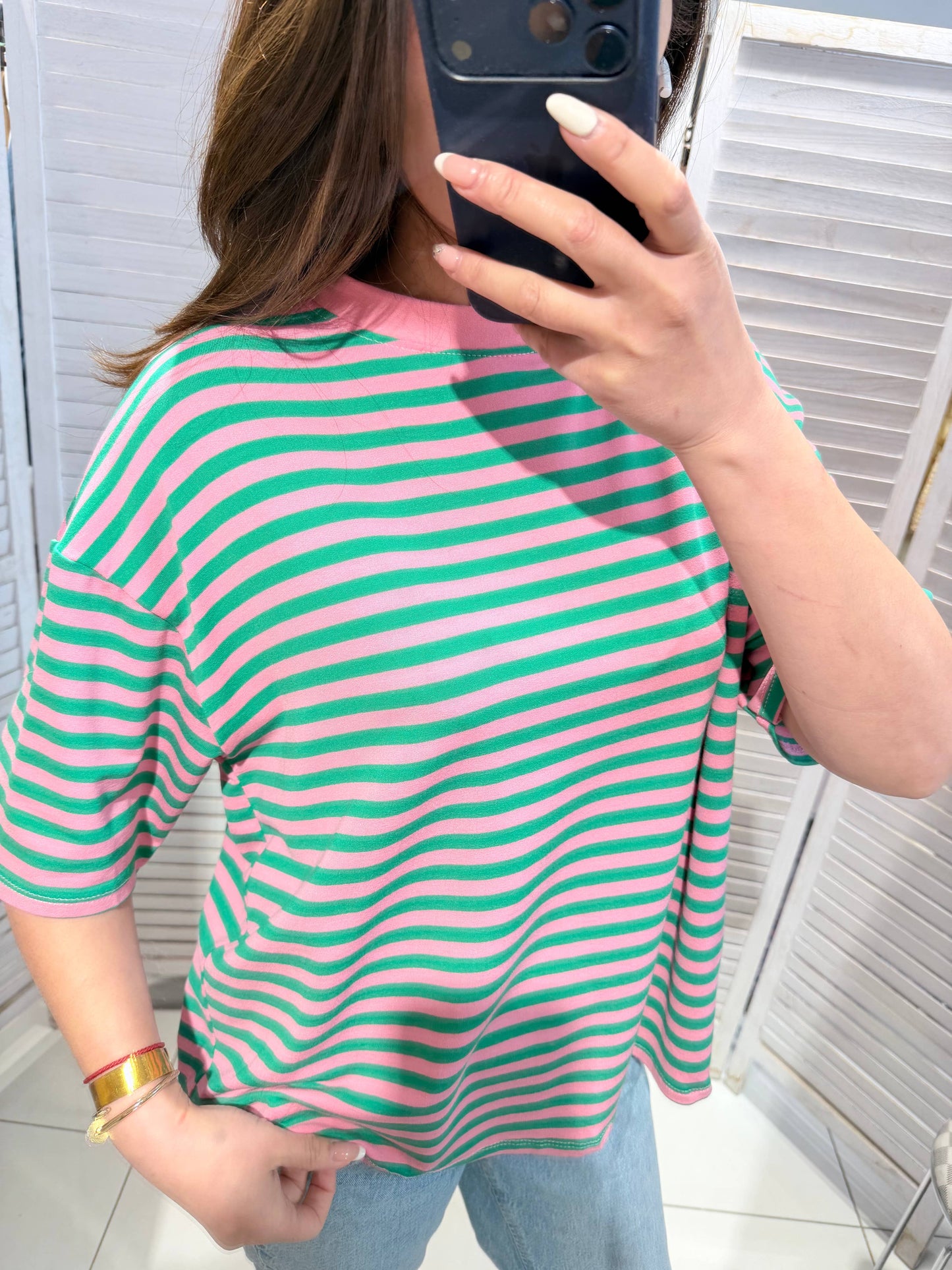 Gestreiftes Baumwoll-T-Shirt: Rosa / SIE
