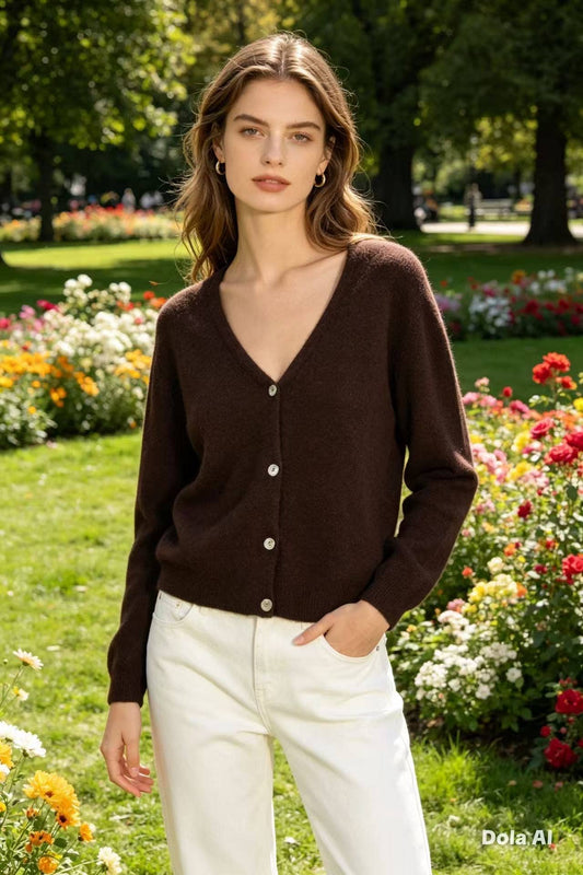 Alpaka-Cardigan mit V-Ausschnitt REF 1026: Schokolade