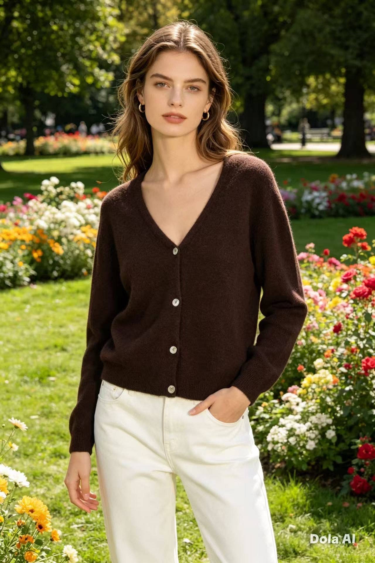 Alpaka-Cardigan mit V-Ausschnitt REF 1026: Schwarz