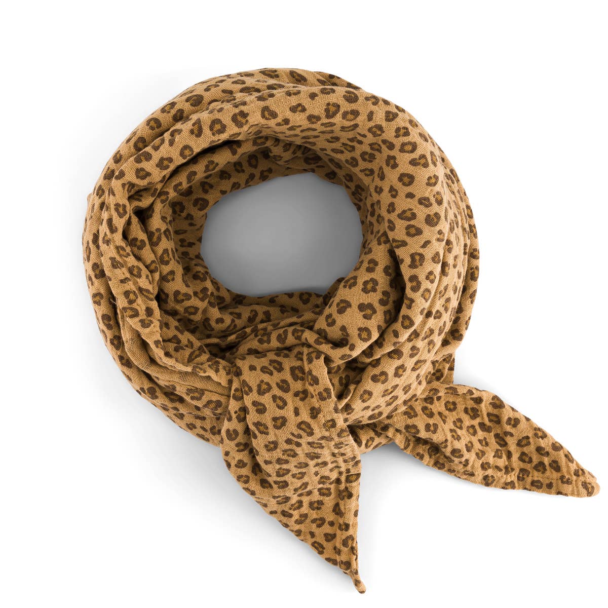 Bianca Mulltuch mit Mini-Leopardenmuster in Kaffee: MINI-LEOPARD / L 110*110