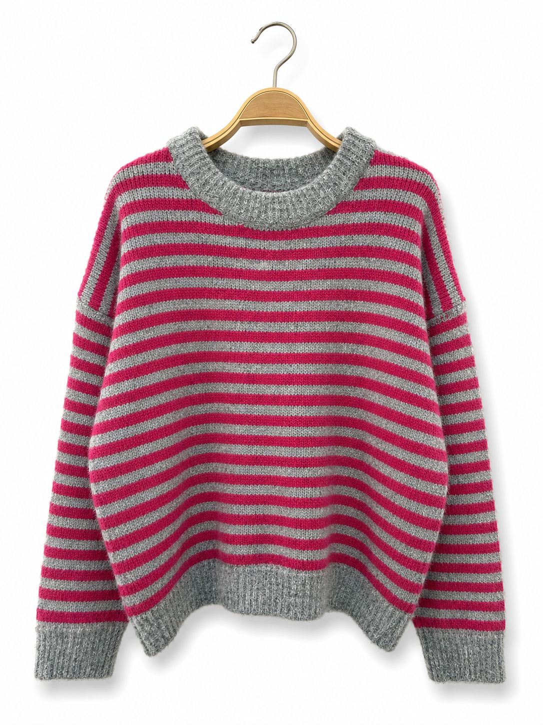 Gestreifter Strickpullover – Zeitlose Kollektion AP195: Braun / Standardmäßig / Eine Größe