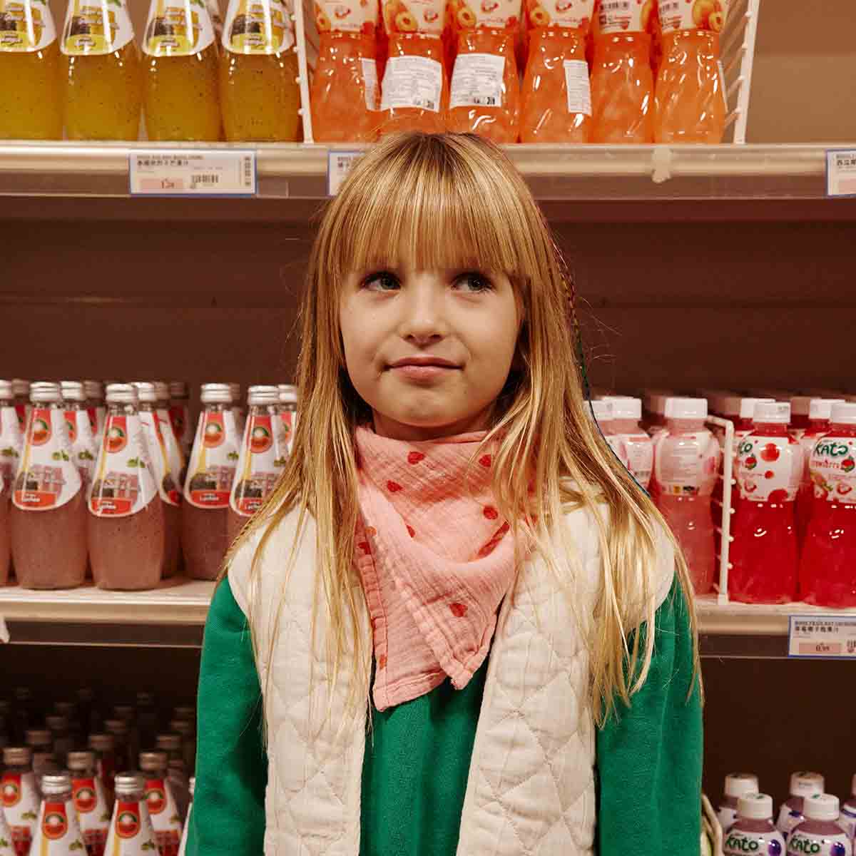 BIANCA Pucktuch mit Herz- und Flamingo-Motiv: FLAMINGO / HERZ / L 110*110