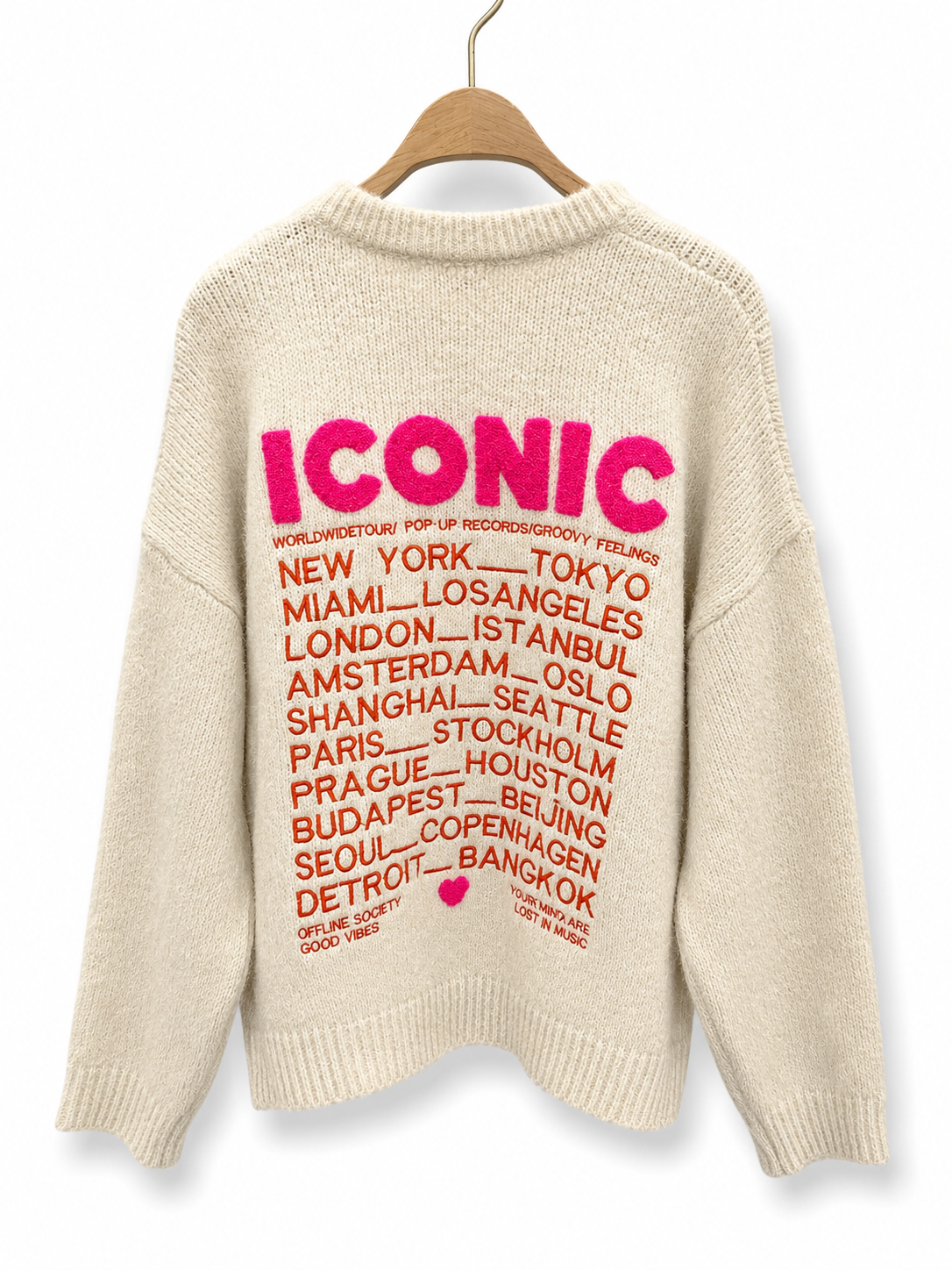 Pullover ICONIC uni – Premium-Kollektion bestickter Strickware - AP197: Beige / Standardmäßig / Eine Größe