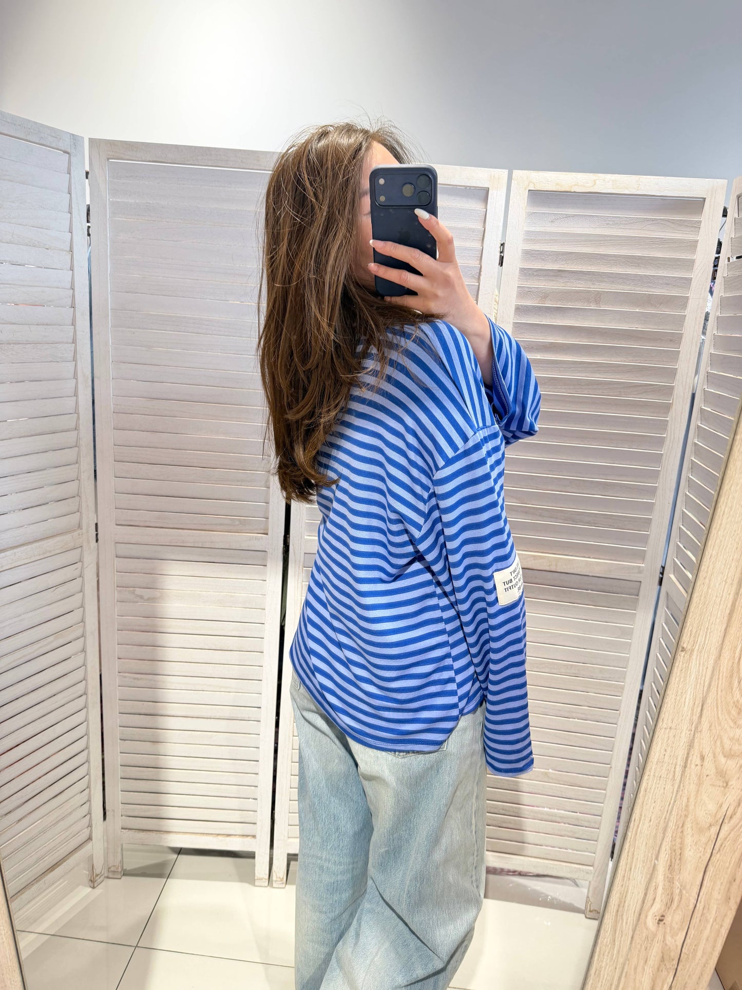 Langarm-T-Shirt mit Streifen: Blau / SIE