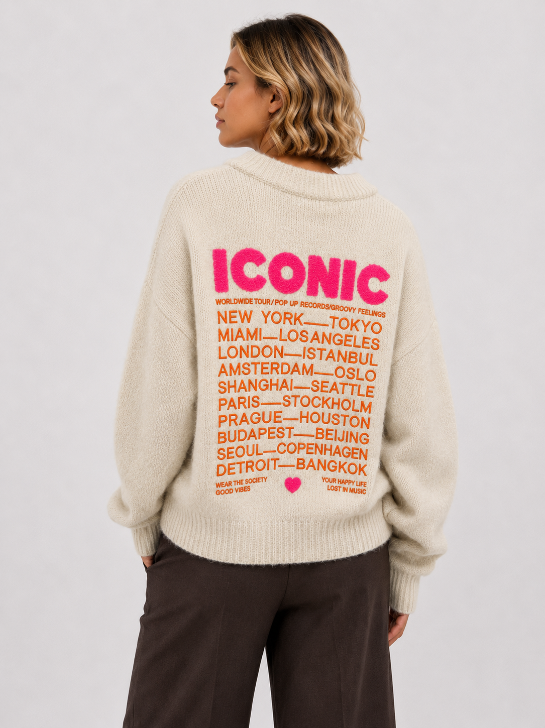 Pullover ICONIC uni – Premium-Kollektion bestickter Strickware - AP197: Blau / Standardmäßig / Eine Größe