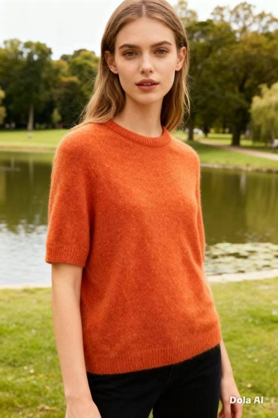 Alpaka-Pullover mit 3/4-Ärmeln, Ref 1012: Schwarz