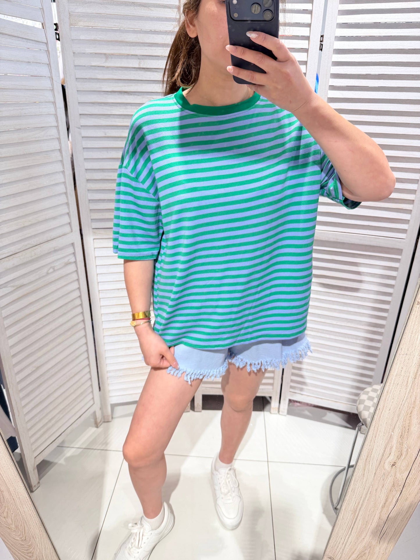 Gestreiftes T-Shirt: Vert / TU