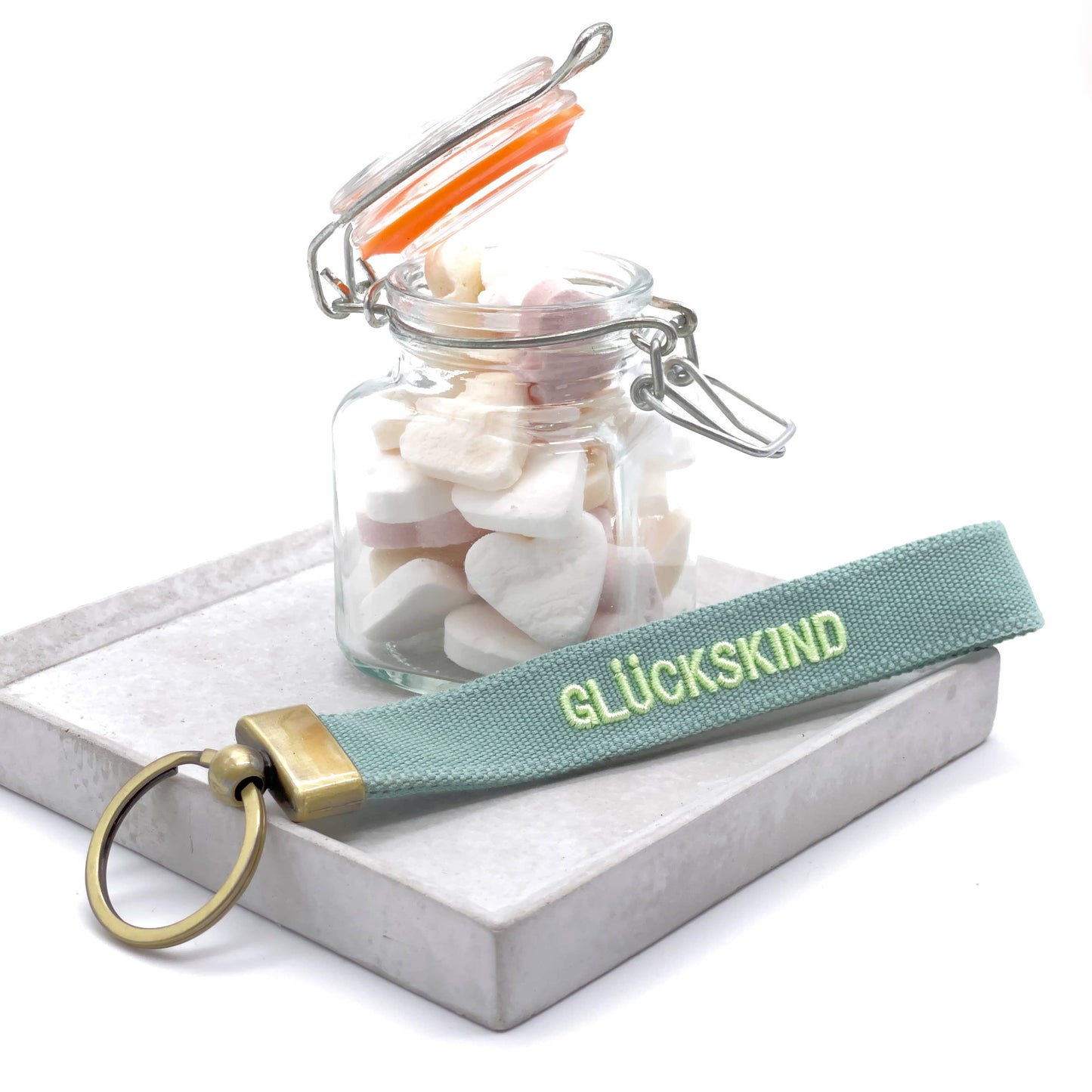 GLÜCKSKIND Schlüsselanhänger Keychain, gewebt  bestickt