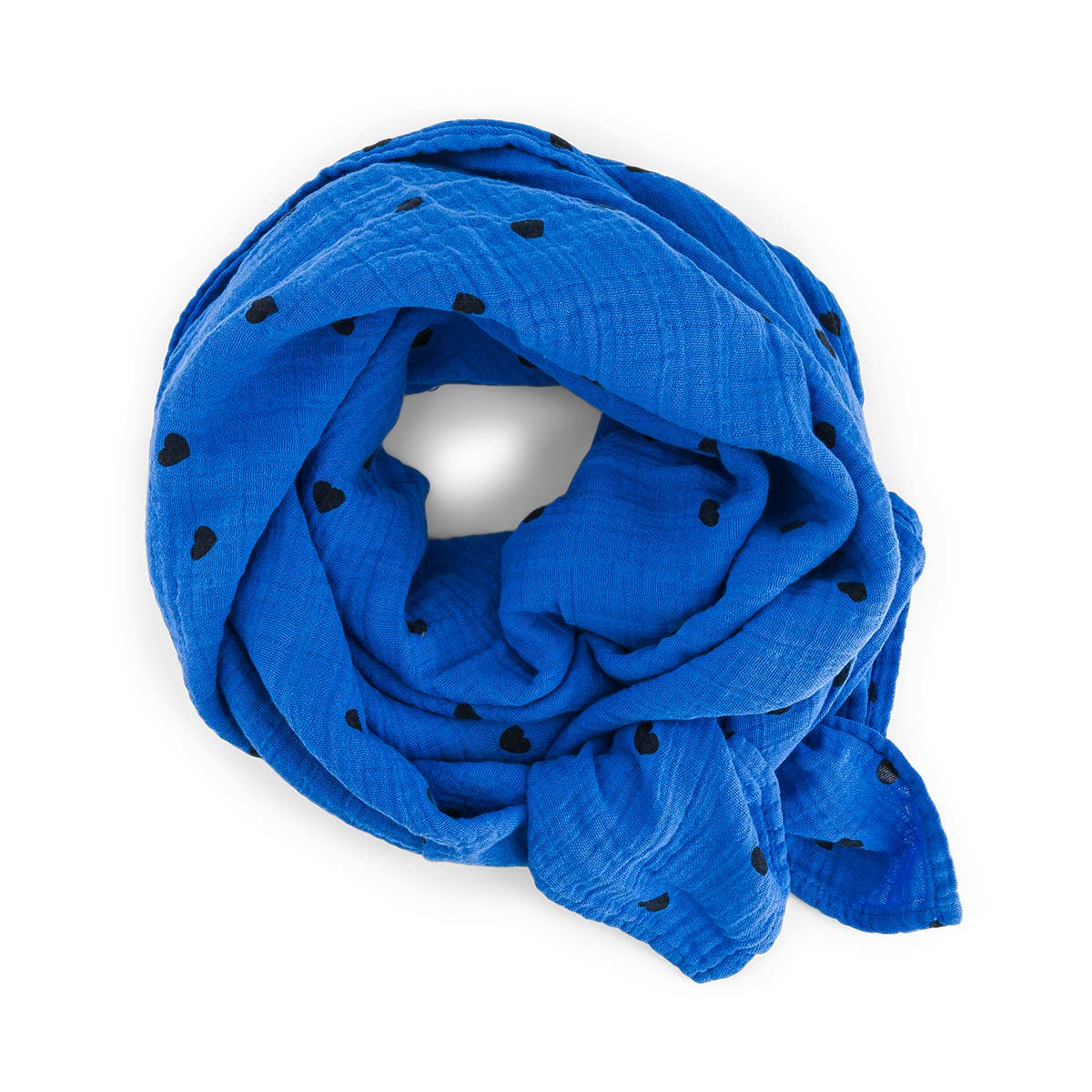BIANCA Mulltuch mit Herz-Print in Greek Blue: GRIECHISCH BLAU / HERZ / M 70*70
