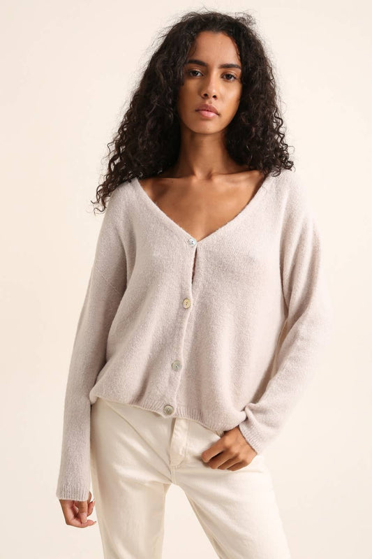 Alpaka-Cardigan mit V-Ausschnitt REF 1026: Beige