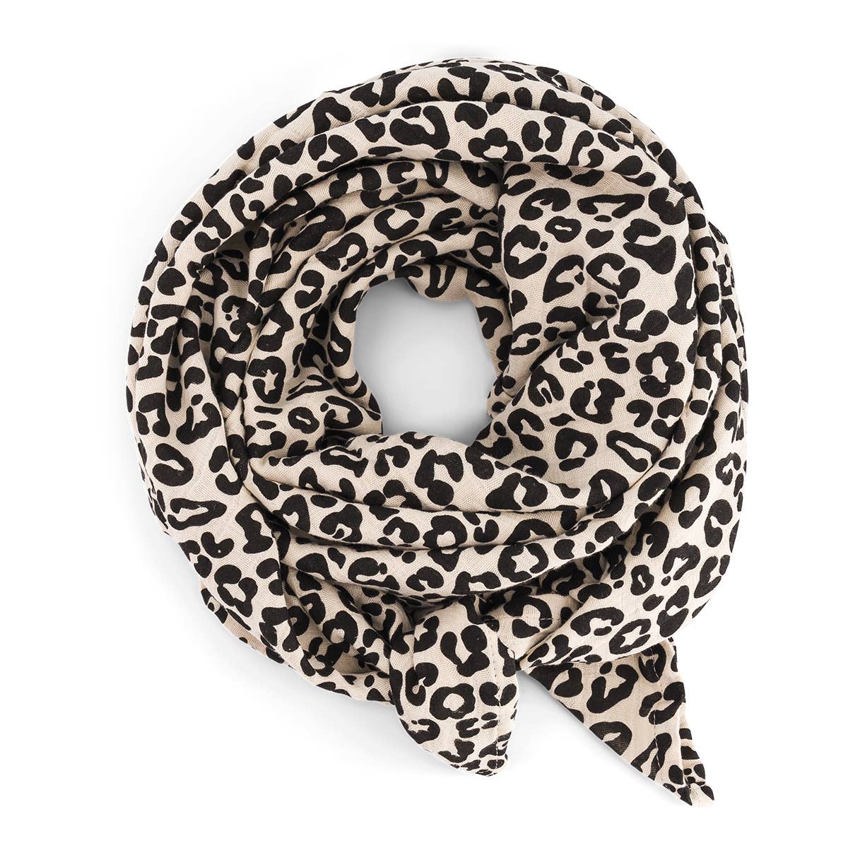 BIANCA Mullwickeldecke mit Leopardenmuster in Greige: GRAOU / M 70x70