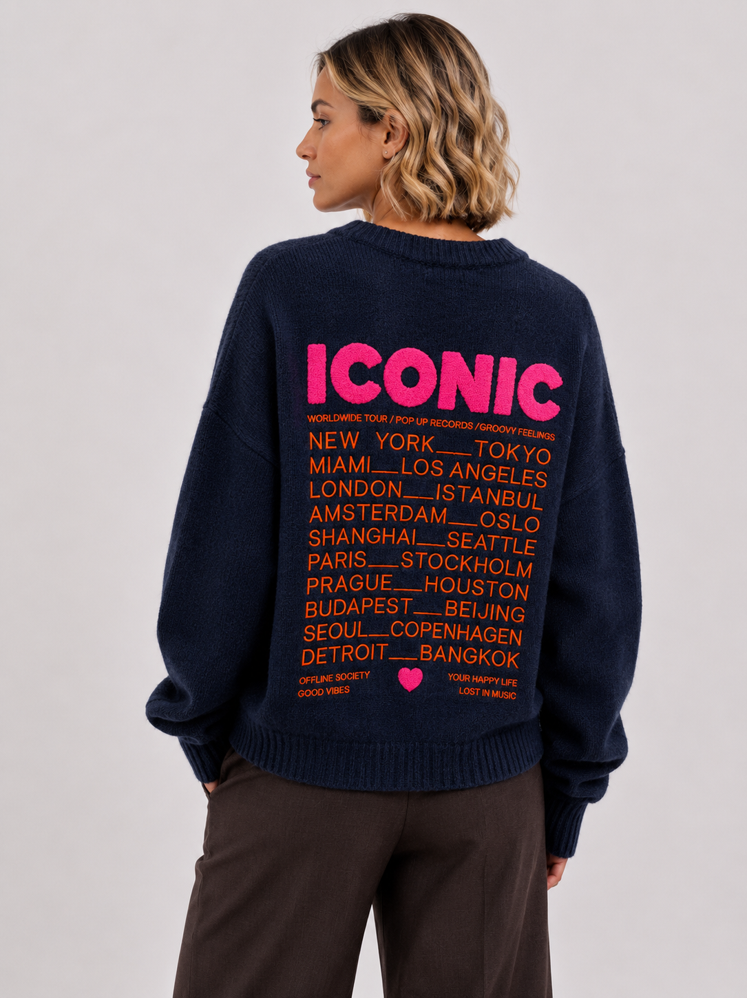 Pullover ICONIC uni – Premium-Kollektion bestickter Strickware - AP197: Blau / Standardmäßig / Eine Größe