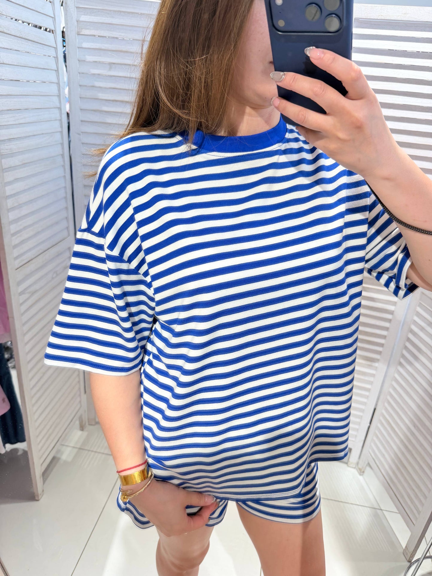 Gestreiftes T-Shirt mit kurzen Ärmeln: Blau / SIE