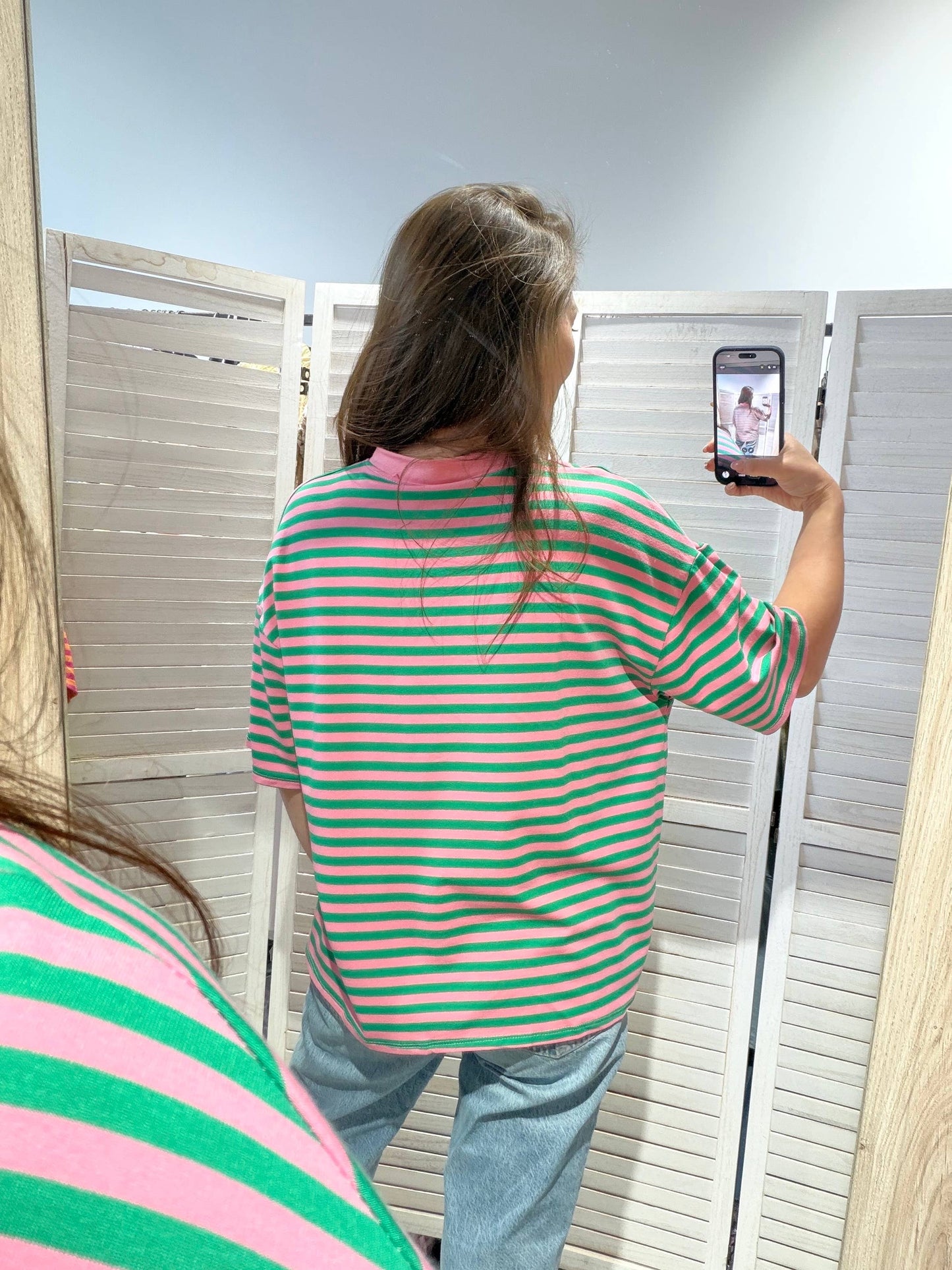 Gestreiftes Baumwoll-T-Shirt: Rosa / SIE