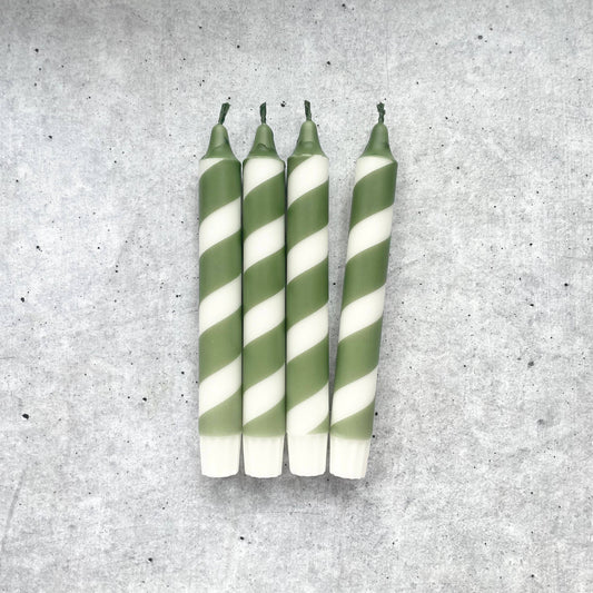 Dip Dye Kerzen | Swirl olive grün | 4er Set 