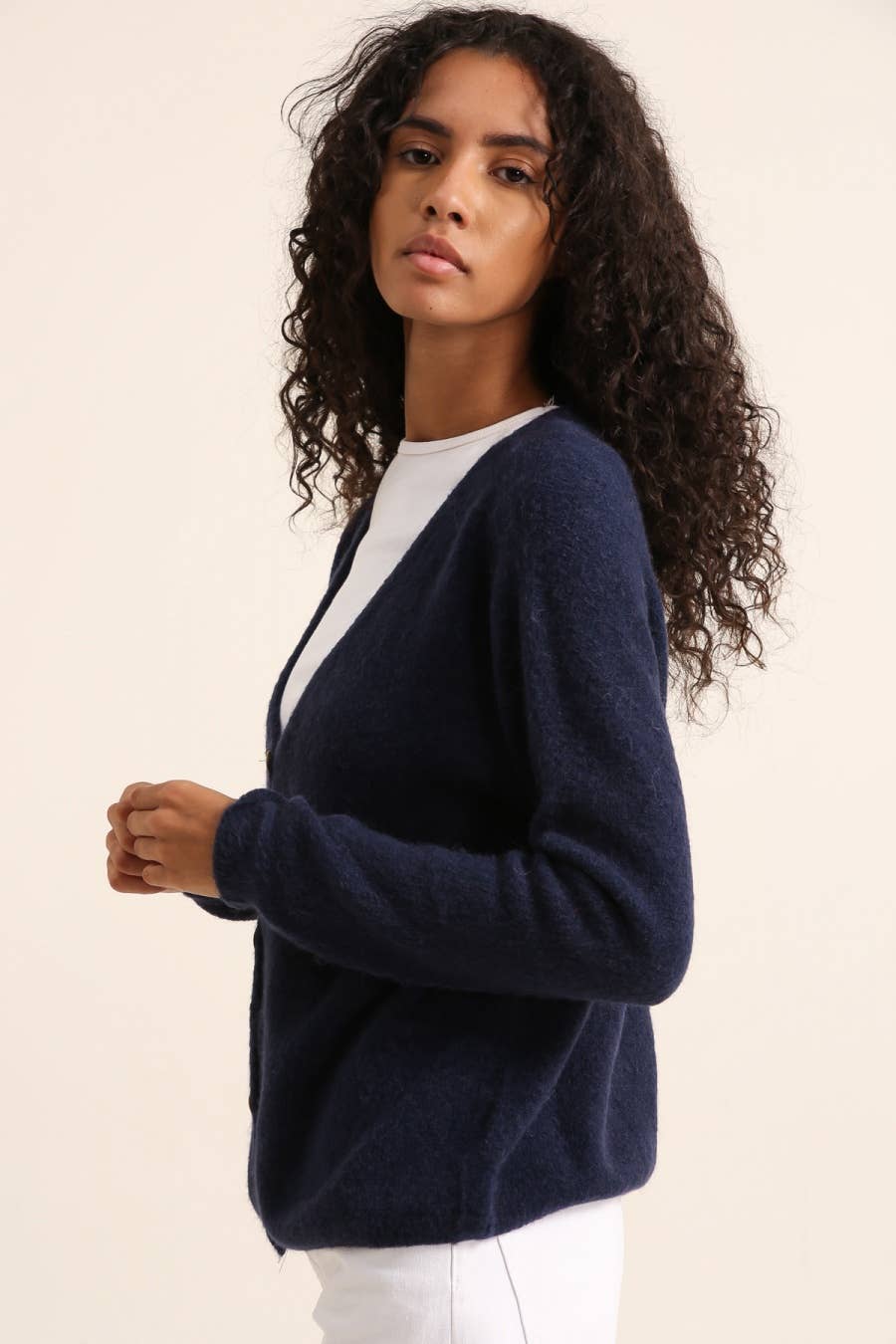 Alpaka-Cardigan mit V-Ausschnitt REF 1026: Schwarz