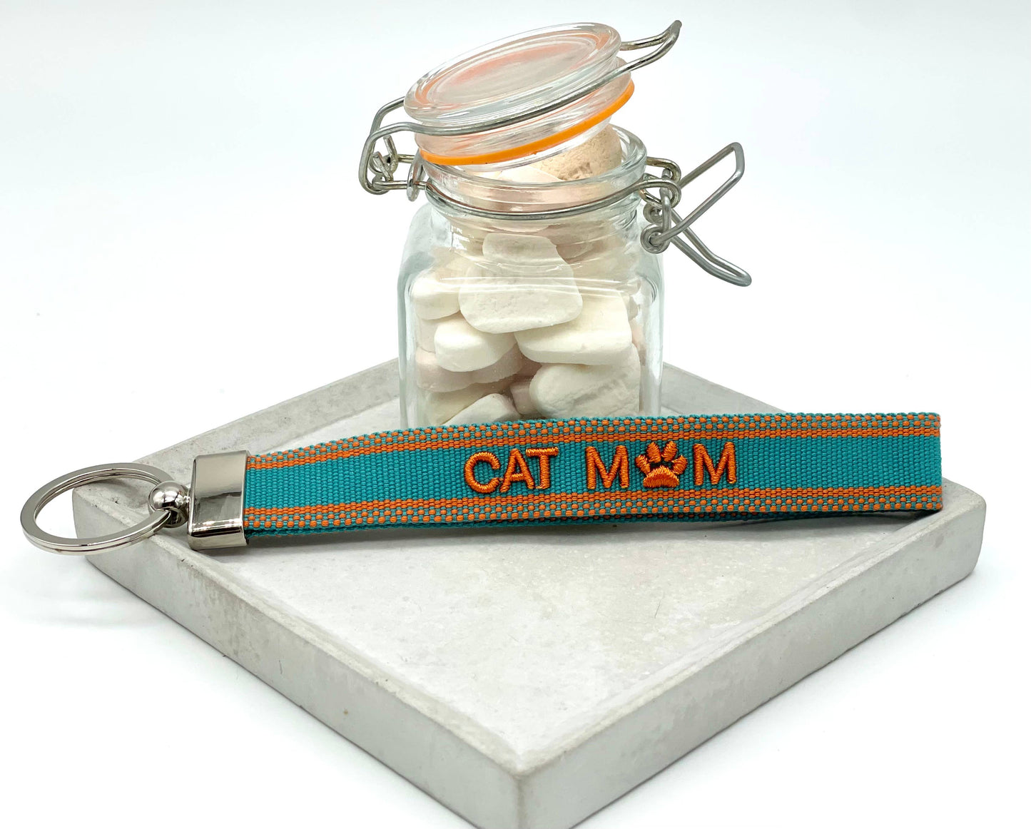 CAT MOM Schlüsselanhänger Keychain gewebt  bestickt 