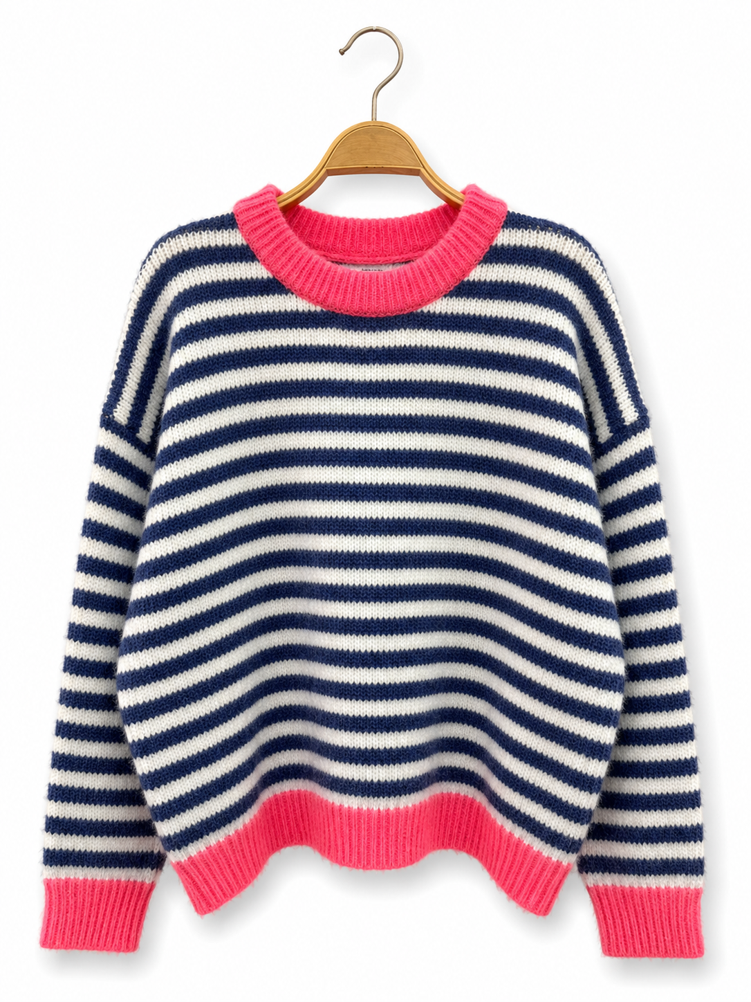 Gestreifter Strickpullover – Zeitlose Kollektion AP195: Fuschia MARINE / Standardmäßig / Eine Größe
