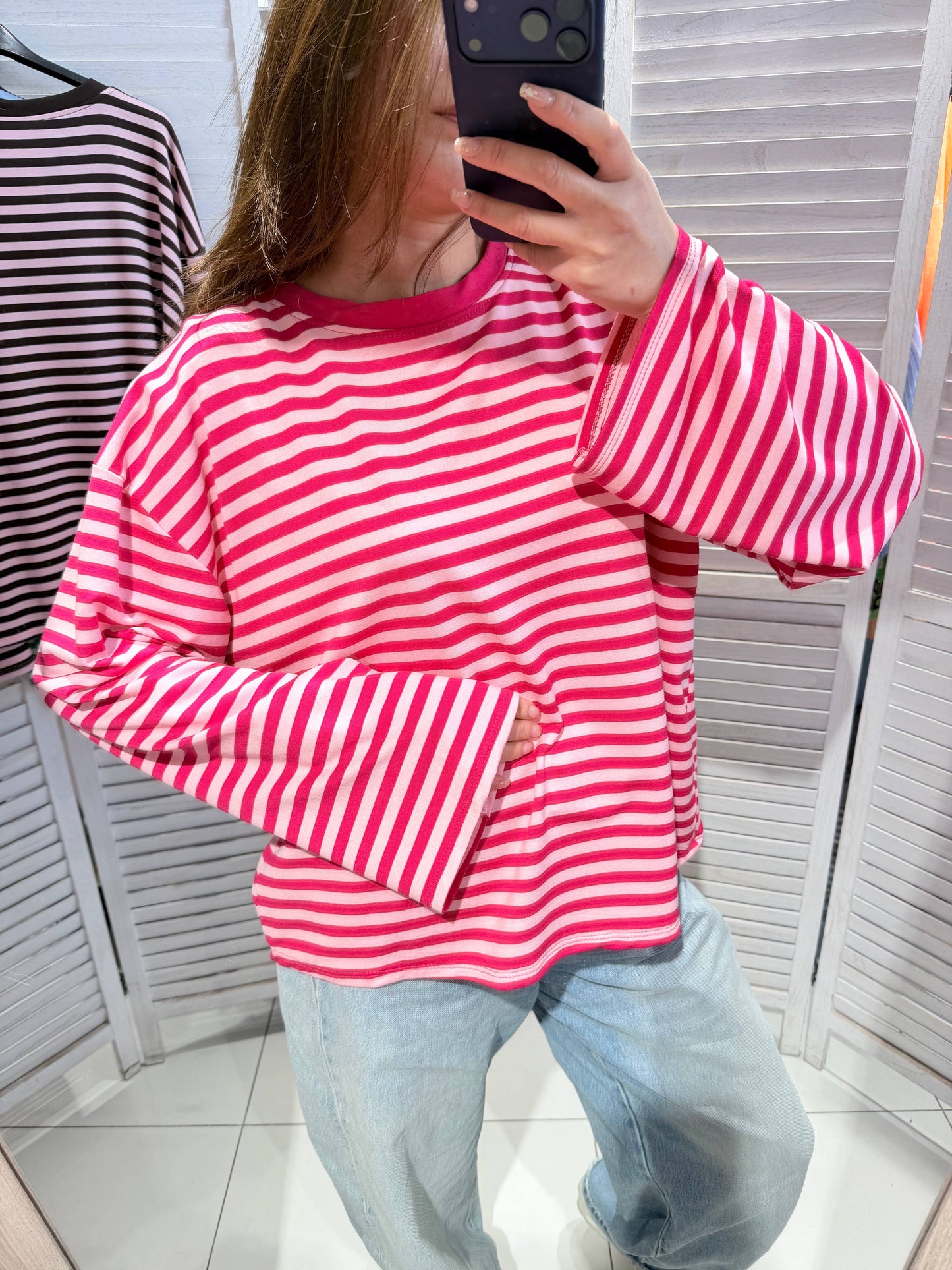 Langarm-T-Shirt mit Streifen: Rosa / SIE