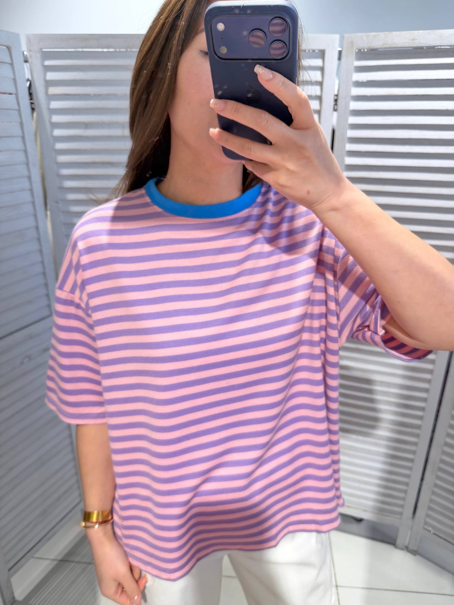 Gestreiftes T-Shirt: Lilas / TU