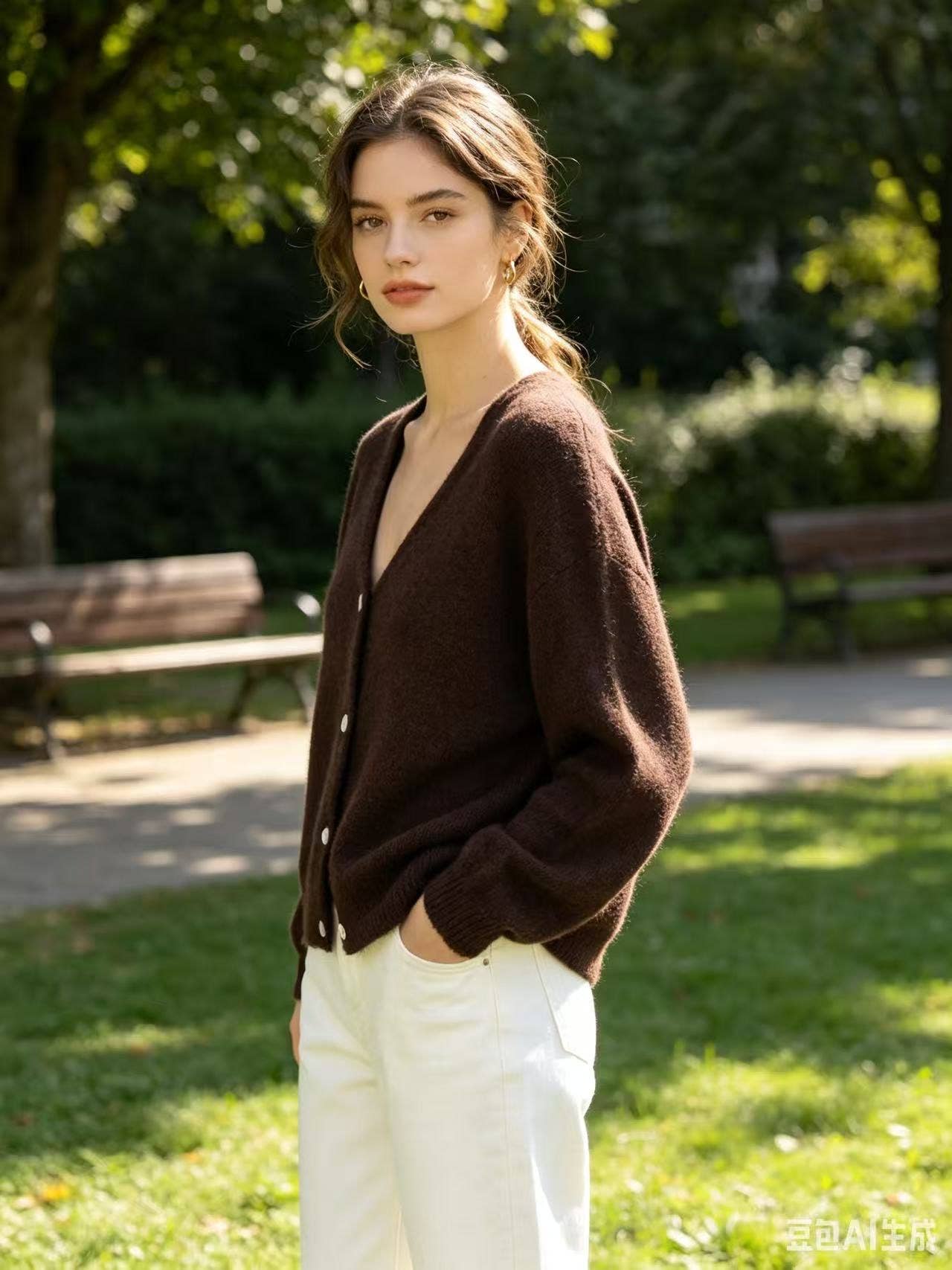Alpaka-Cardigan mit V-Ausschnitt REF 1026: Schwarz