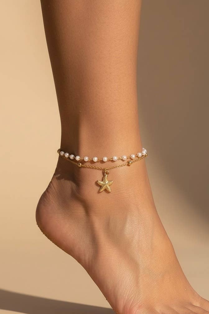 Fußkette aus Edelstahl 624AQ84: Gold / 100% Edelstahl
