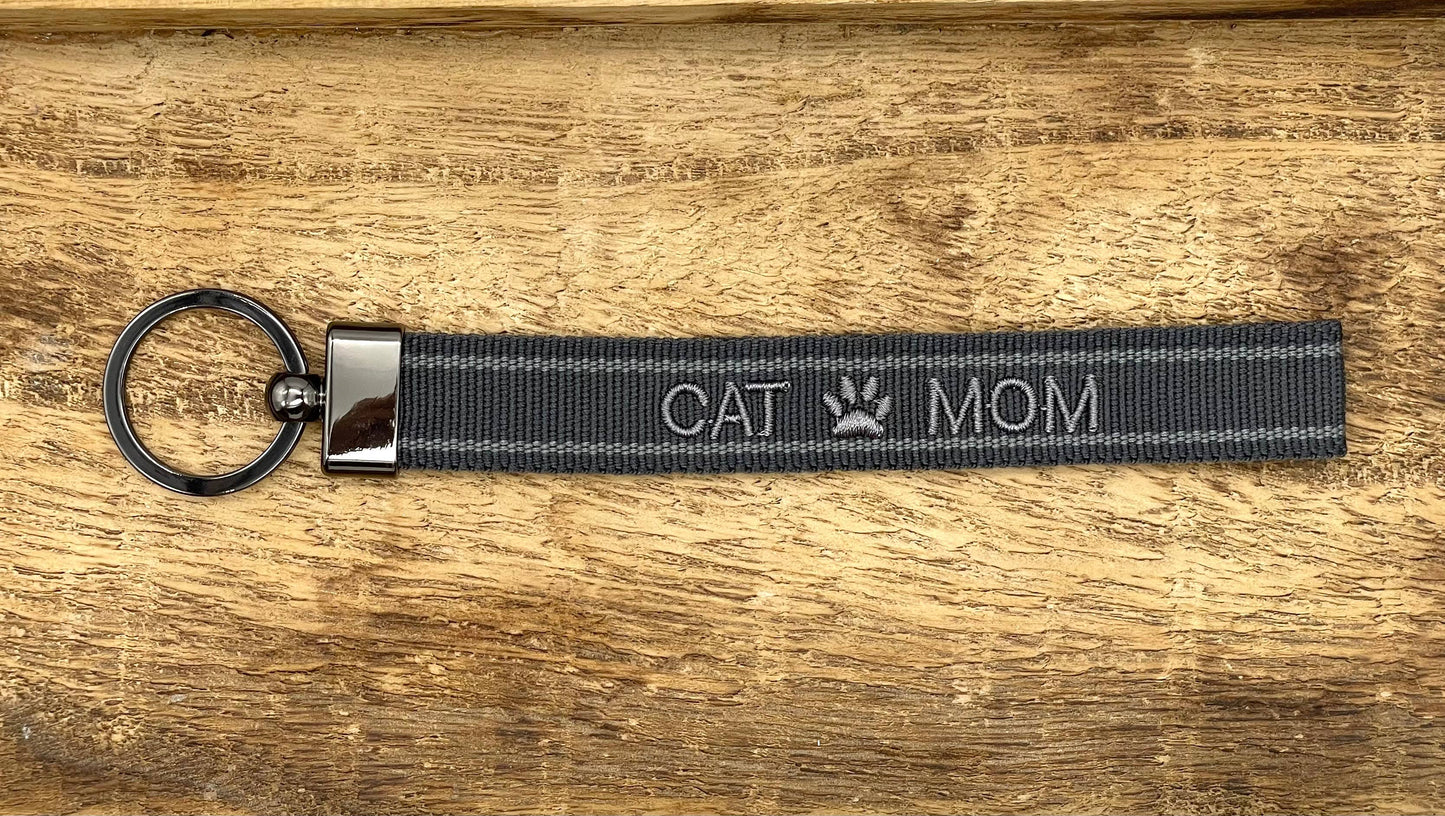 CAT MOM Schlüsselanhänger Keychain gewebt  bestickt 