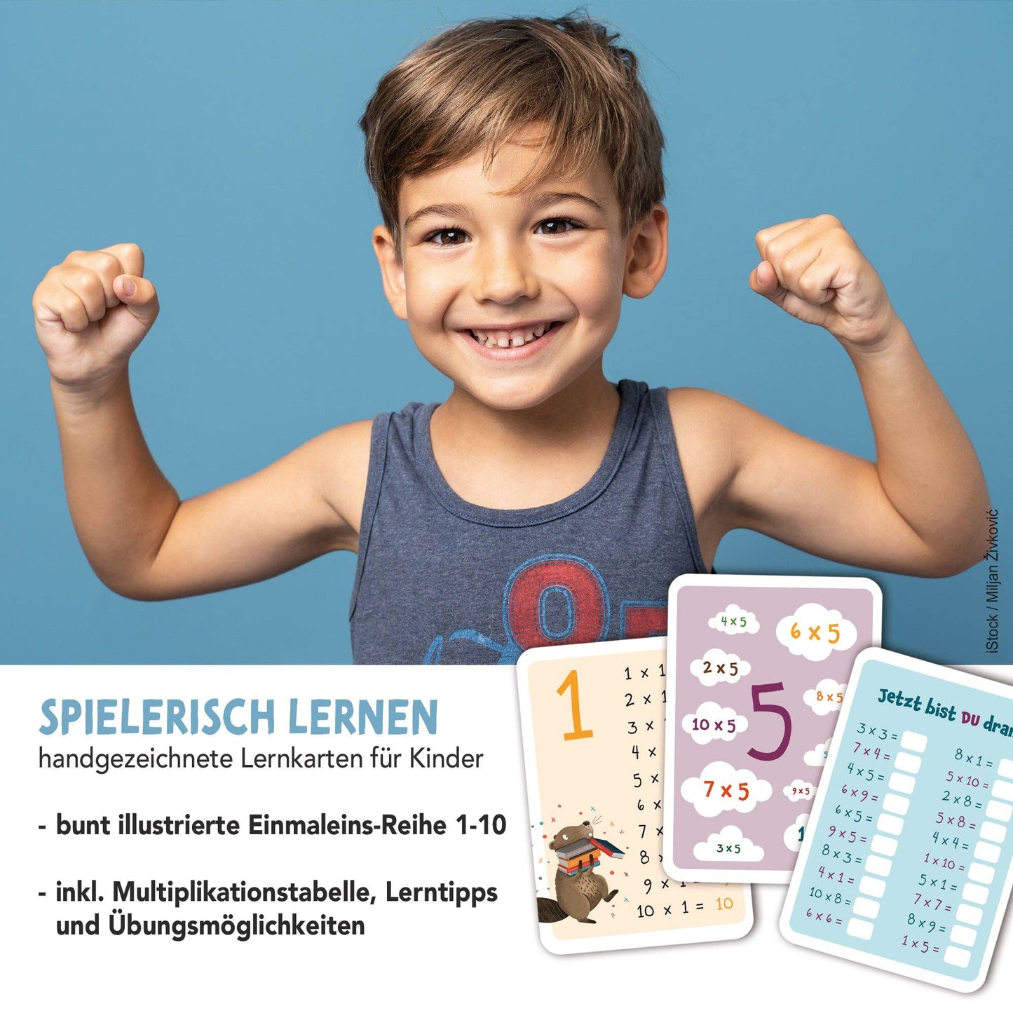 Einmaleinskarten mit Zahlenreihen 1-10 inkl. Lerntipps & Übungen "Das kleine Einmaleins"