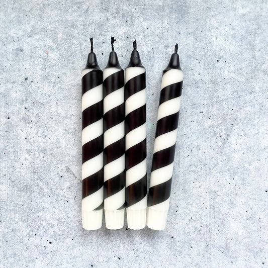 Dip Dye Kerzen | Swirl schwarz-weiß | 4er Set
