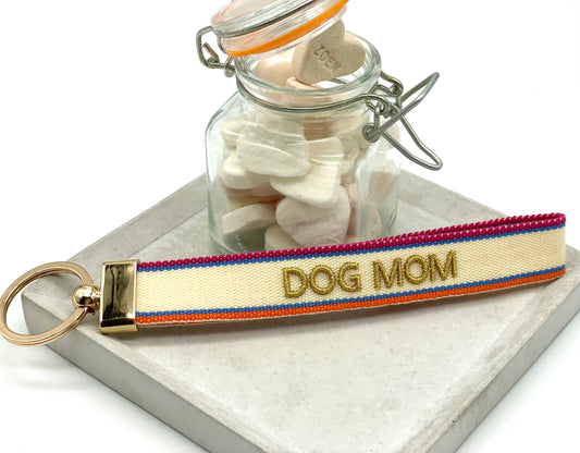 DOG MOM Schlüsselanhänger Keychain gewebt  bestickt 