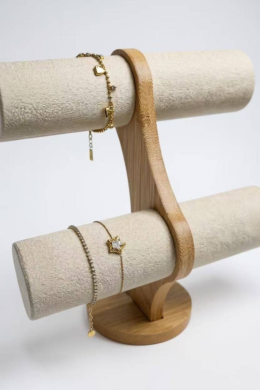 Armbandständer 2-stufig aus Holz RY35: Beige / Holz